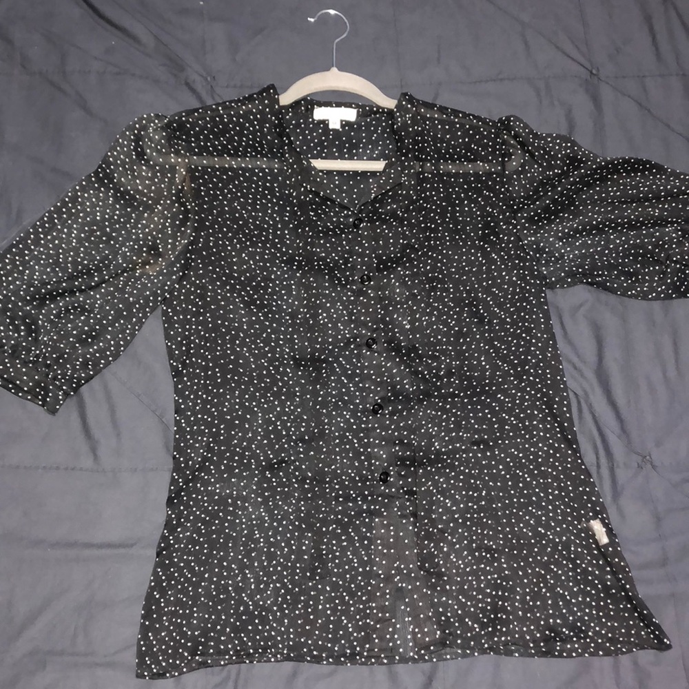 Starling black/white dot blouse with tie neck